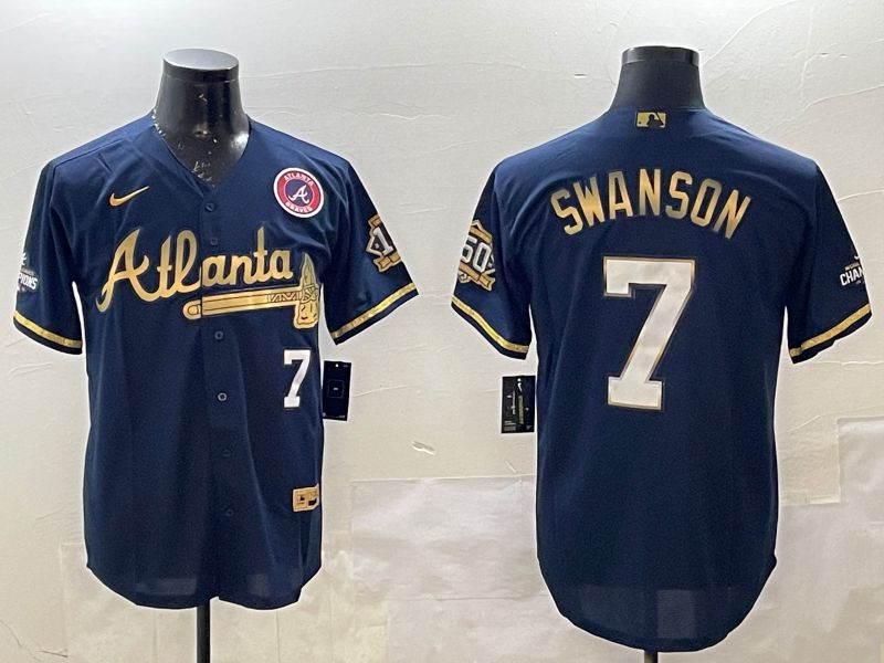Men Atlanta Braves #7 Swanson Black Gold Game 2025 Nike MLB Jersey style 1->atlanta braves->MLB Jersey